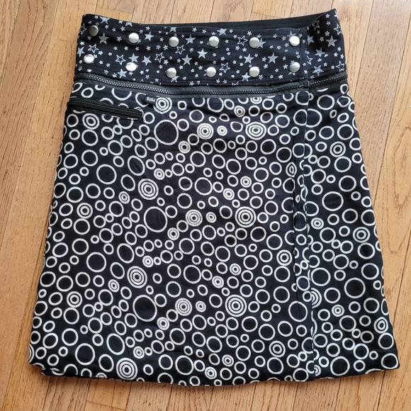 Festival Reversible Adjustable Wrap Mini Skirt One of a Kind Zippers & Snaps - Picture 2 of 14